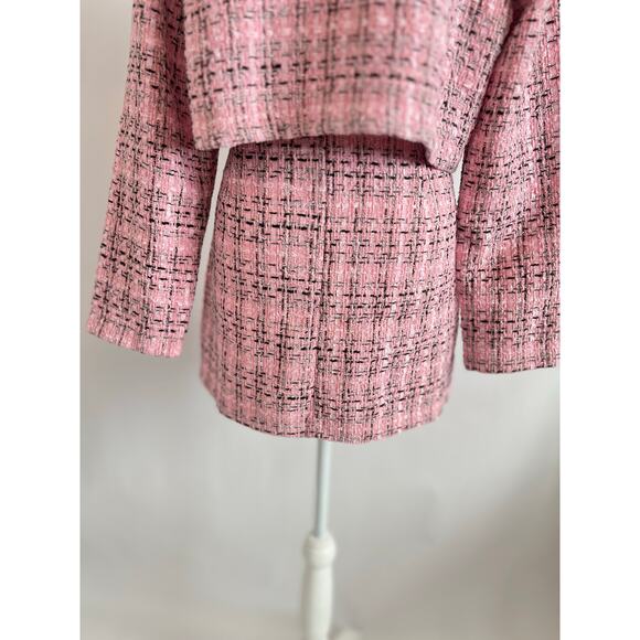 TWEED MINI SKIRT AND JACKET BLAZER SET WOMENS PINK BLACK GOLD BUTTON 2 PIECE SET - Picture 7 of 15